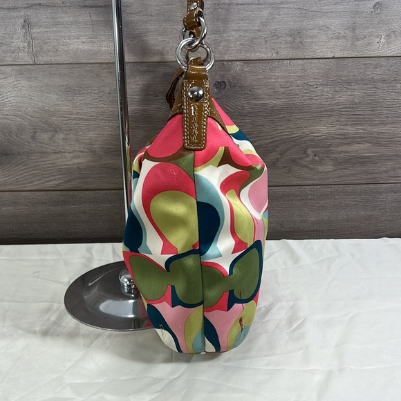 Coach Scarf Print F13800 Multicolor Fabric and Patent Leather Hobo Bag - Picture 3 of 12